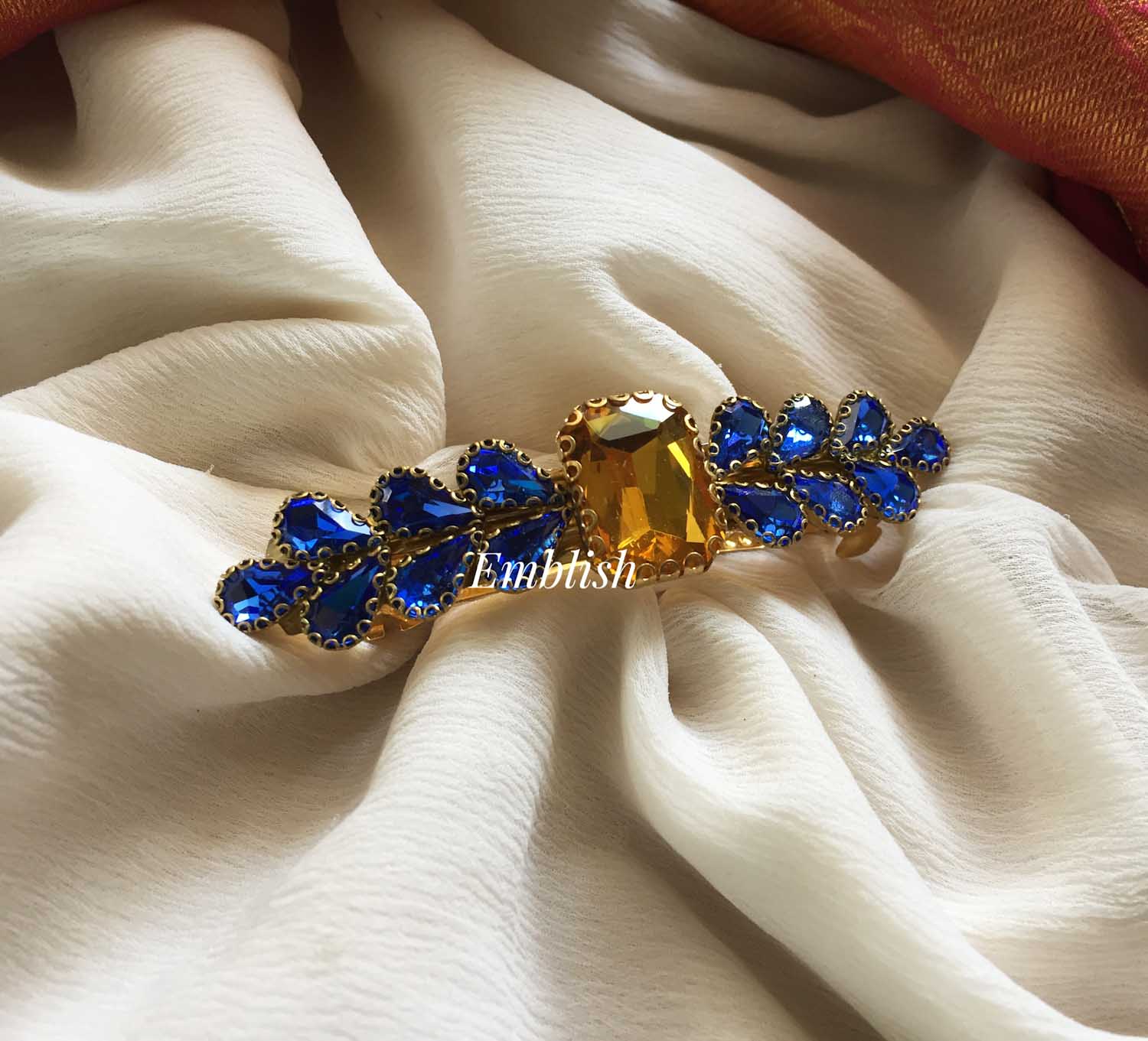 Royal blue Leaf Kundan Hair Clip